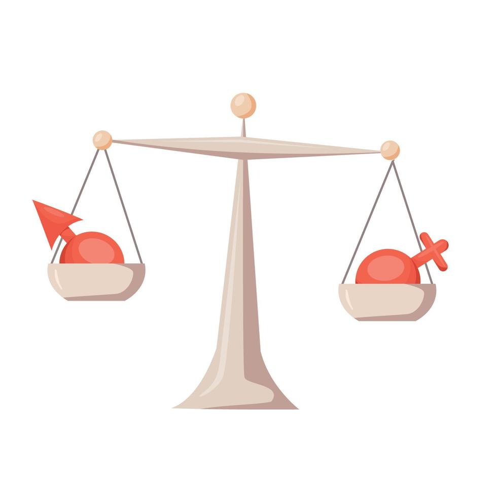 Gender equality. Equal opportunities, rights. Symbol of man and woman. Vector cartoon illustration.