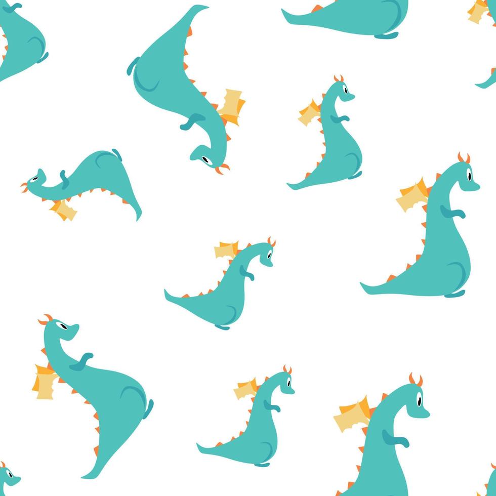 Seamless pattern with a dragon. Vector cartoon children's illustration.