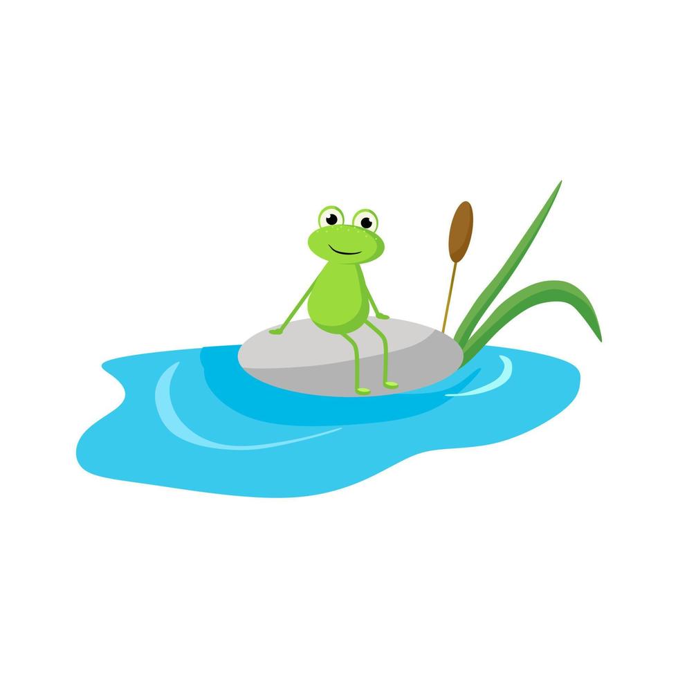 Frog on a water lily. vector illustration in cartoon style