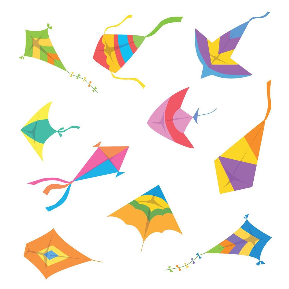 Cartoon kites. Soaring in the wind in the sky. Outdoor entertainment for children vector