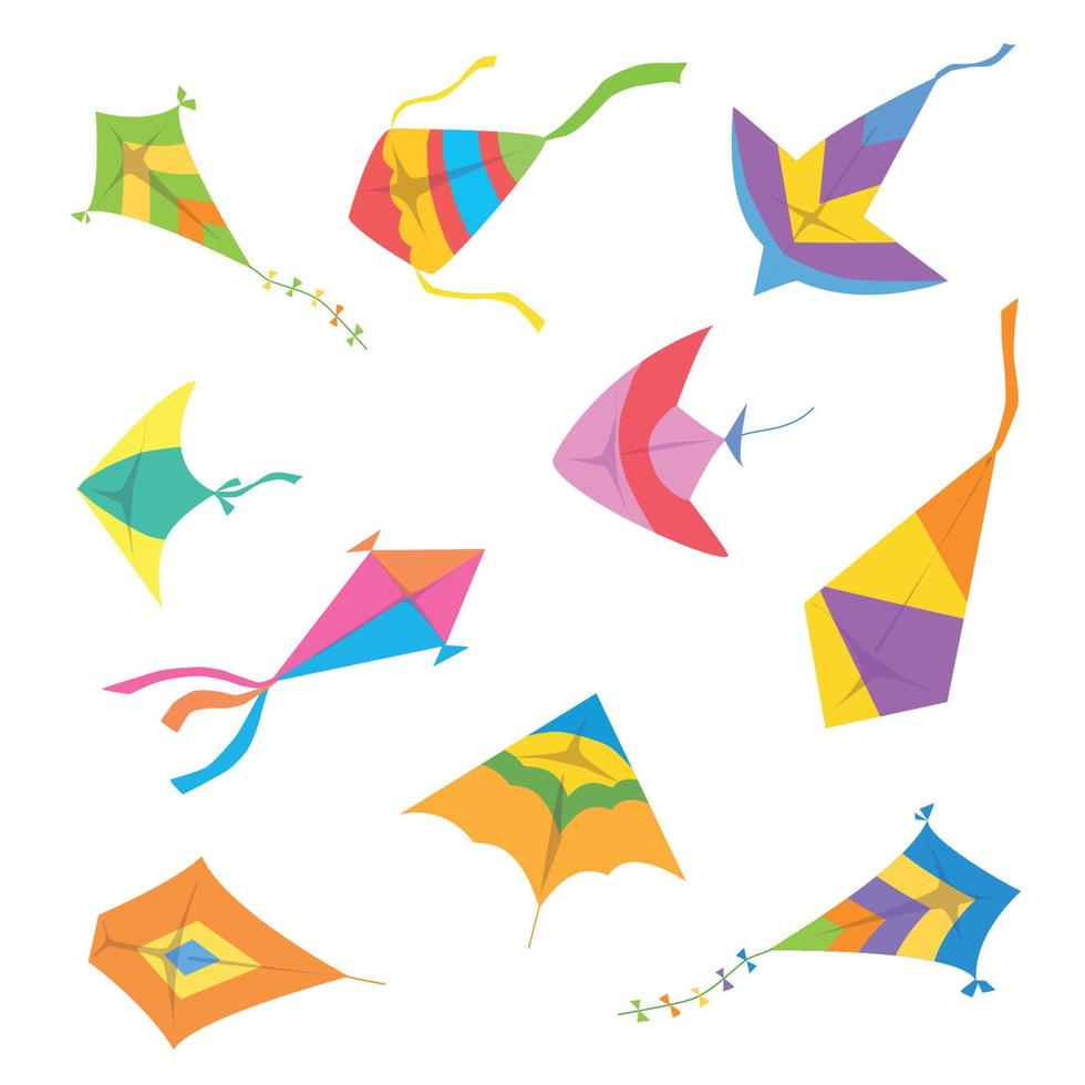 Cartoon kites. Soaring in the wind in the sky. Outdoor entertainment for children vector