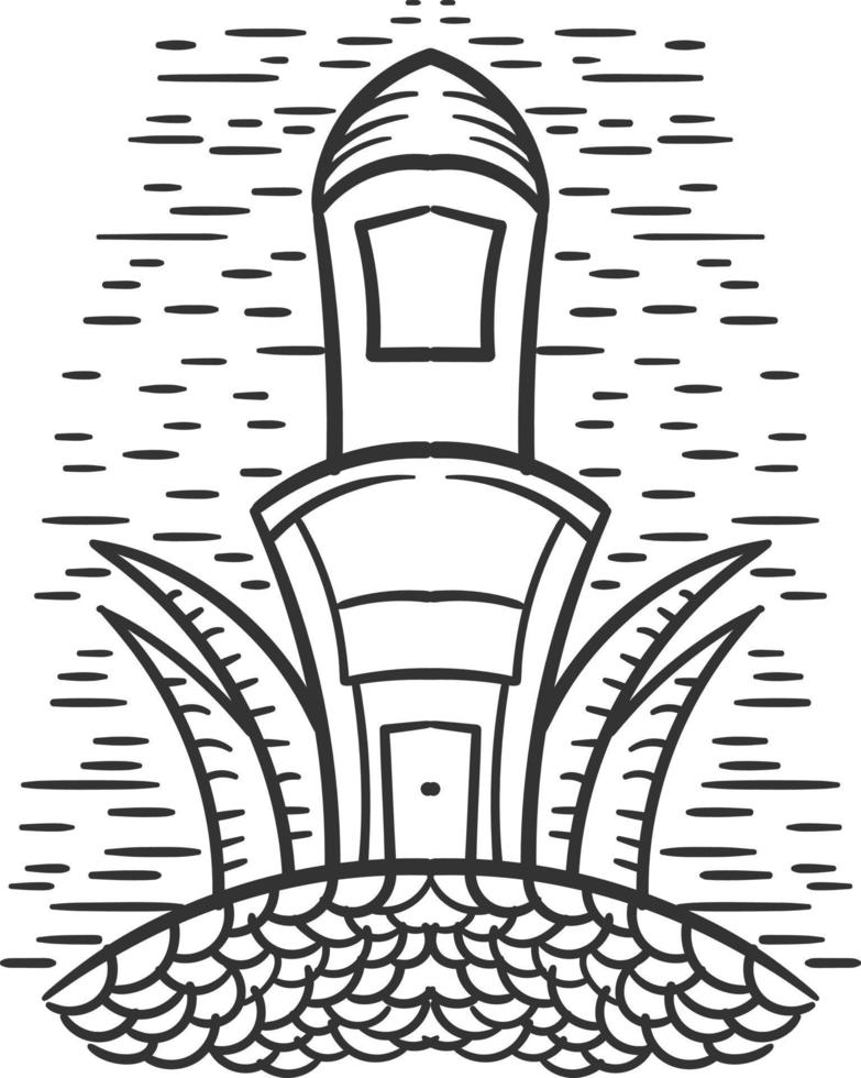 house beach handdrawn line art vector