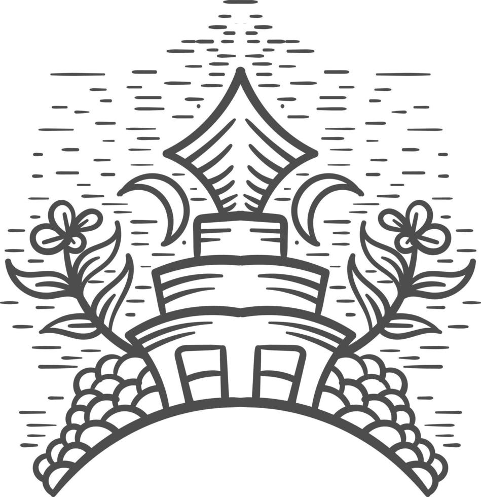 house beach handdrawn line art vector