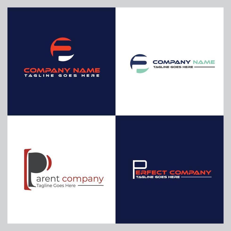 conjunto de diseño de logotipo de letra p del alfabeto de iconos abstractos, icono de identidad de la empresa, plantilla de marca comercial vector