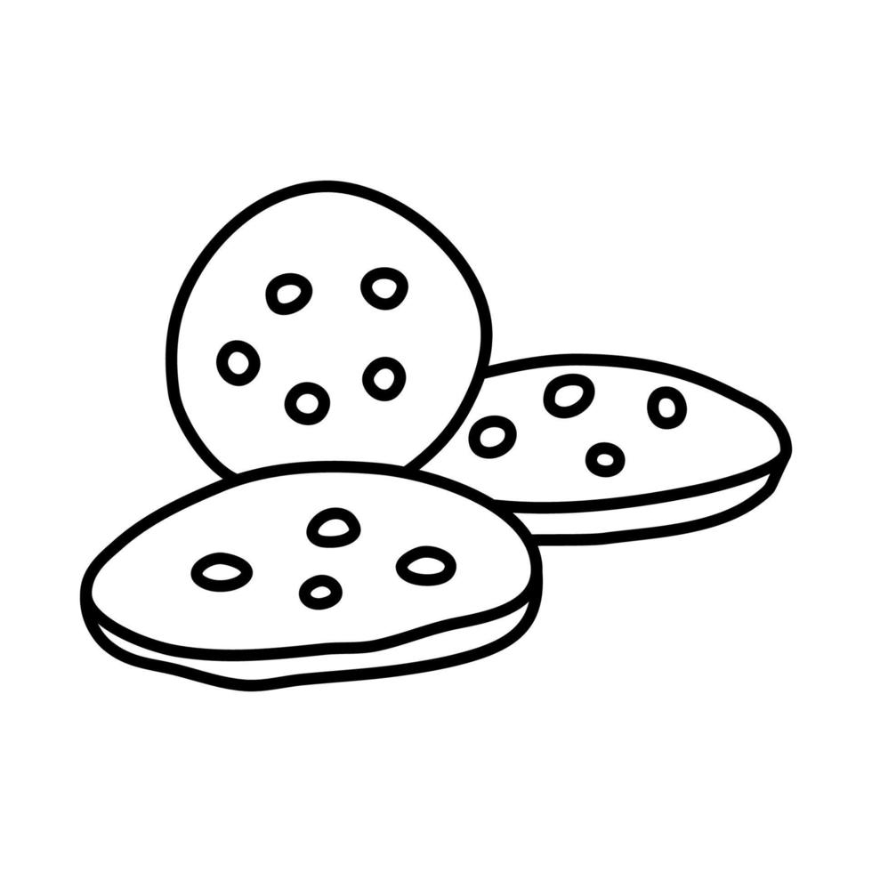 Chocolate chip cookies. Vector doodle drawing.