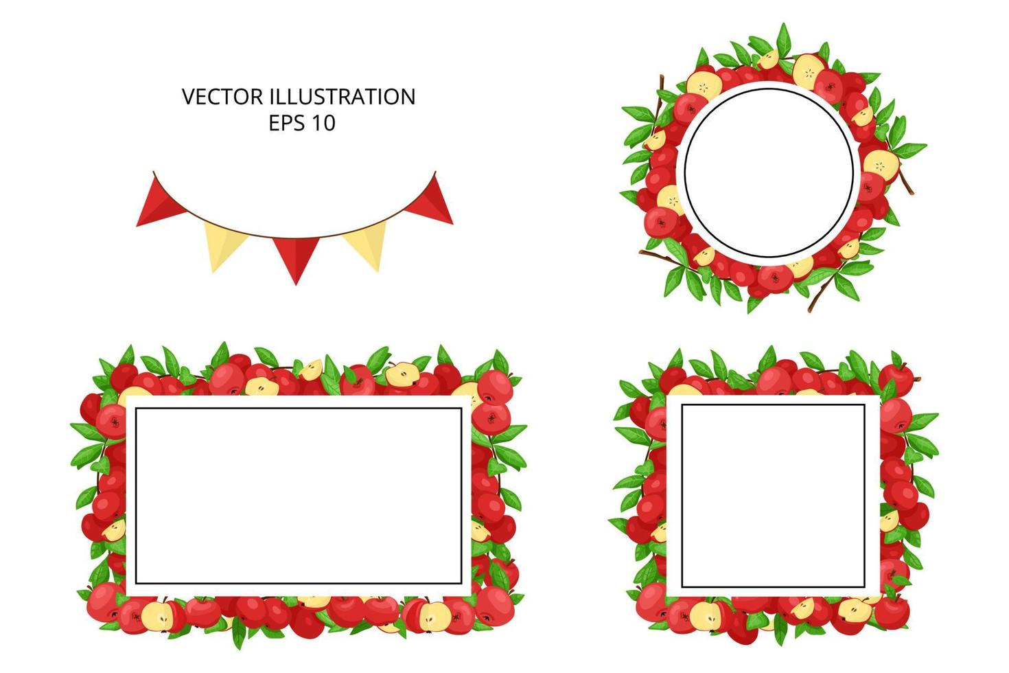 Set of elements for apple festival - frames, wreath and garland vector