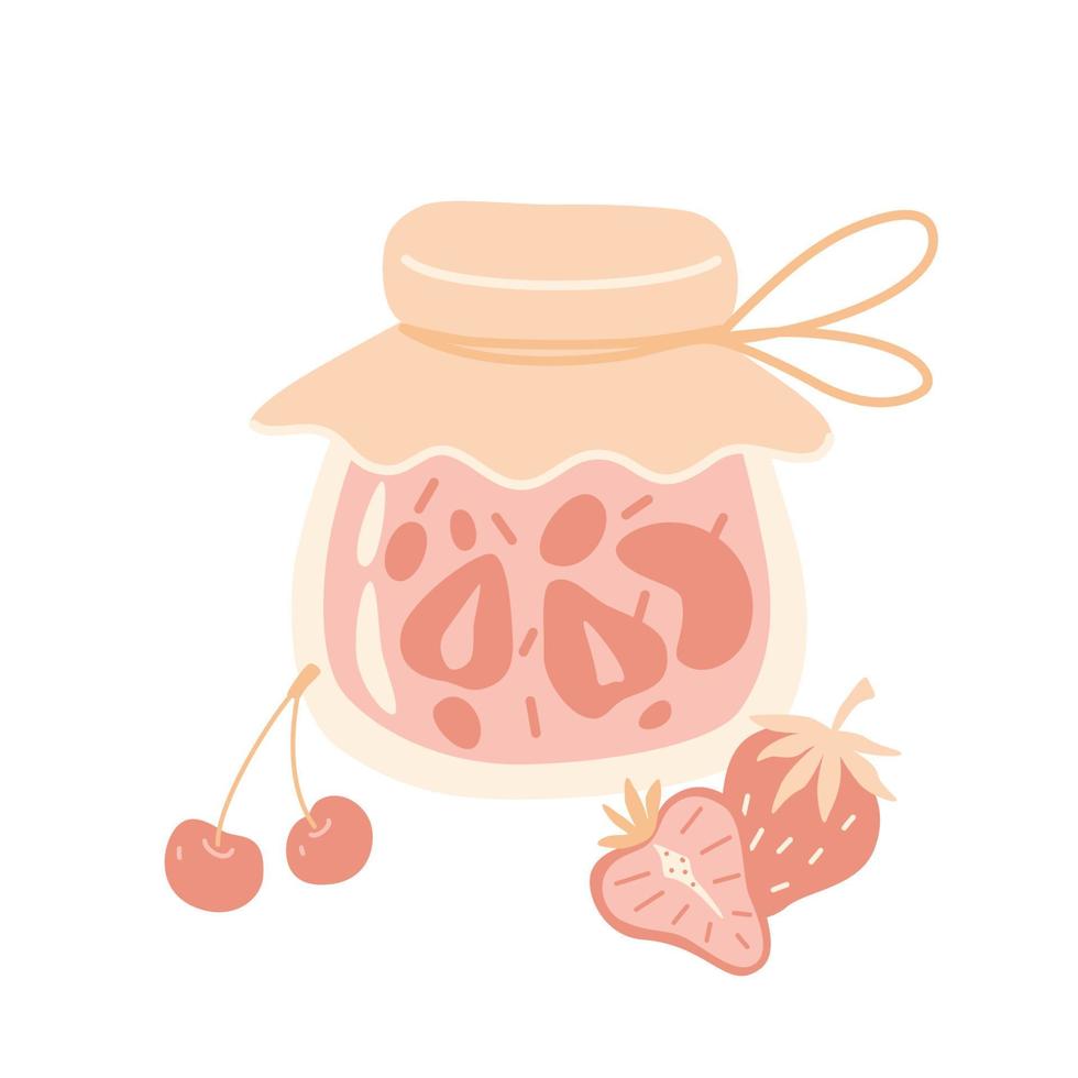 Homemade strawberry cherry jam. Vector illustration.