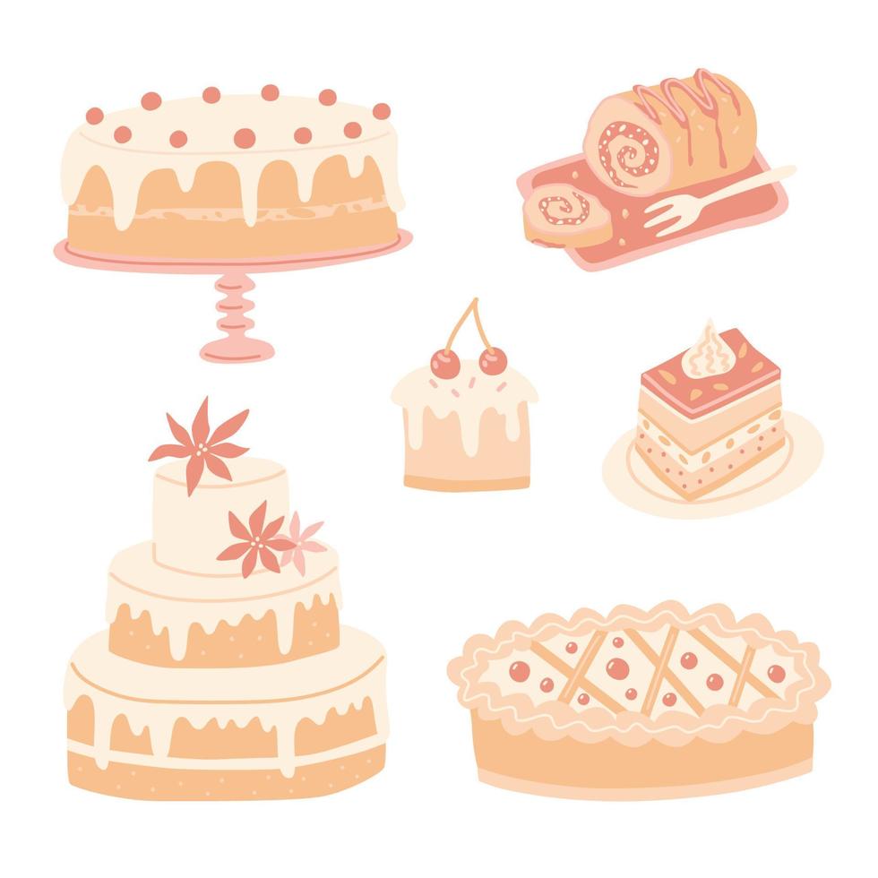 Dessert cakes bakery elements. Vector set.