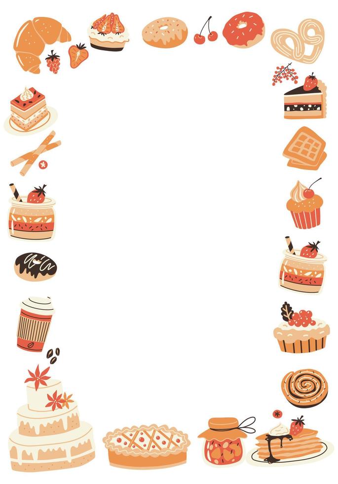 Pastry and bakery dessert elements. Vector frame.