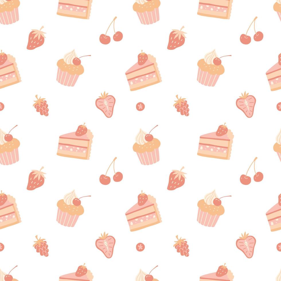 Repeating pattern with cupcake elements. Cute pastel colors. vector