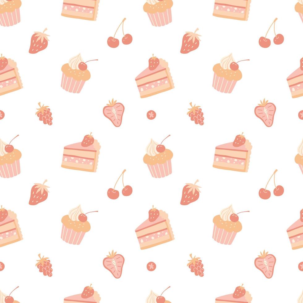 Repeating pattern with cupcake elements. Cute pastel colors. vector