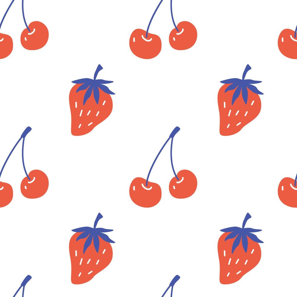 Seamless pattern with cherry and strawberry. Vector repeating pattern.