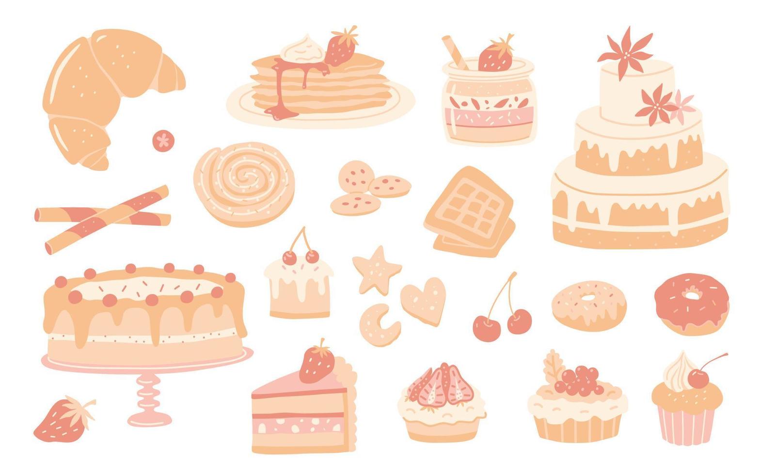 Patisserie desserts elements kit. Vector set.