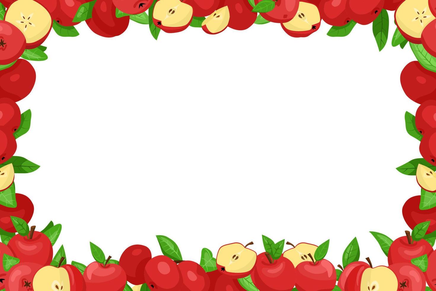 Red apples frame. Vector border.