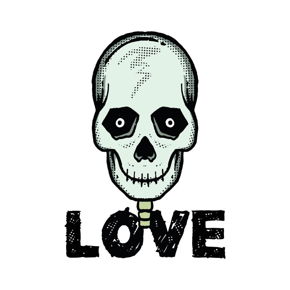 ilustración de garabato de calavera de amor colorido para diseño de camiseta de cartel de tatuaje de pegatina, etc. vector