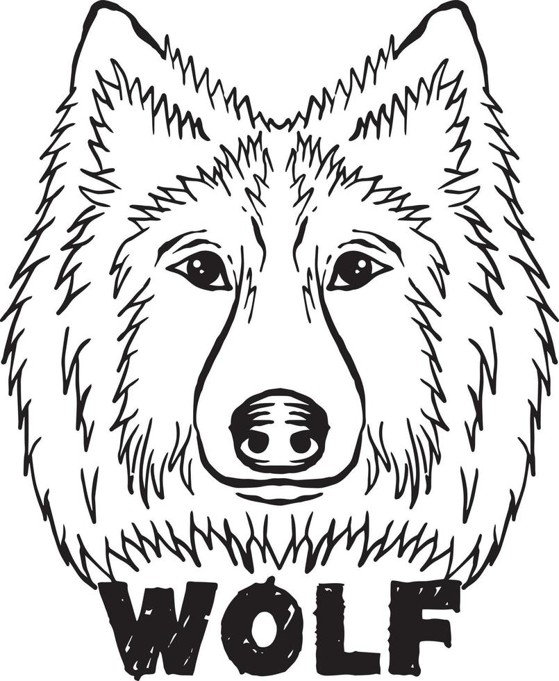 ilustración de garabato de lobo blanco y negro para diseño de camiseta de póster de tatuaje de pegatina, etc. vector