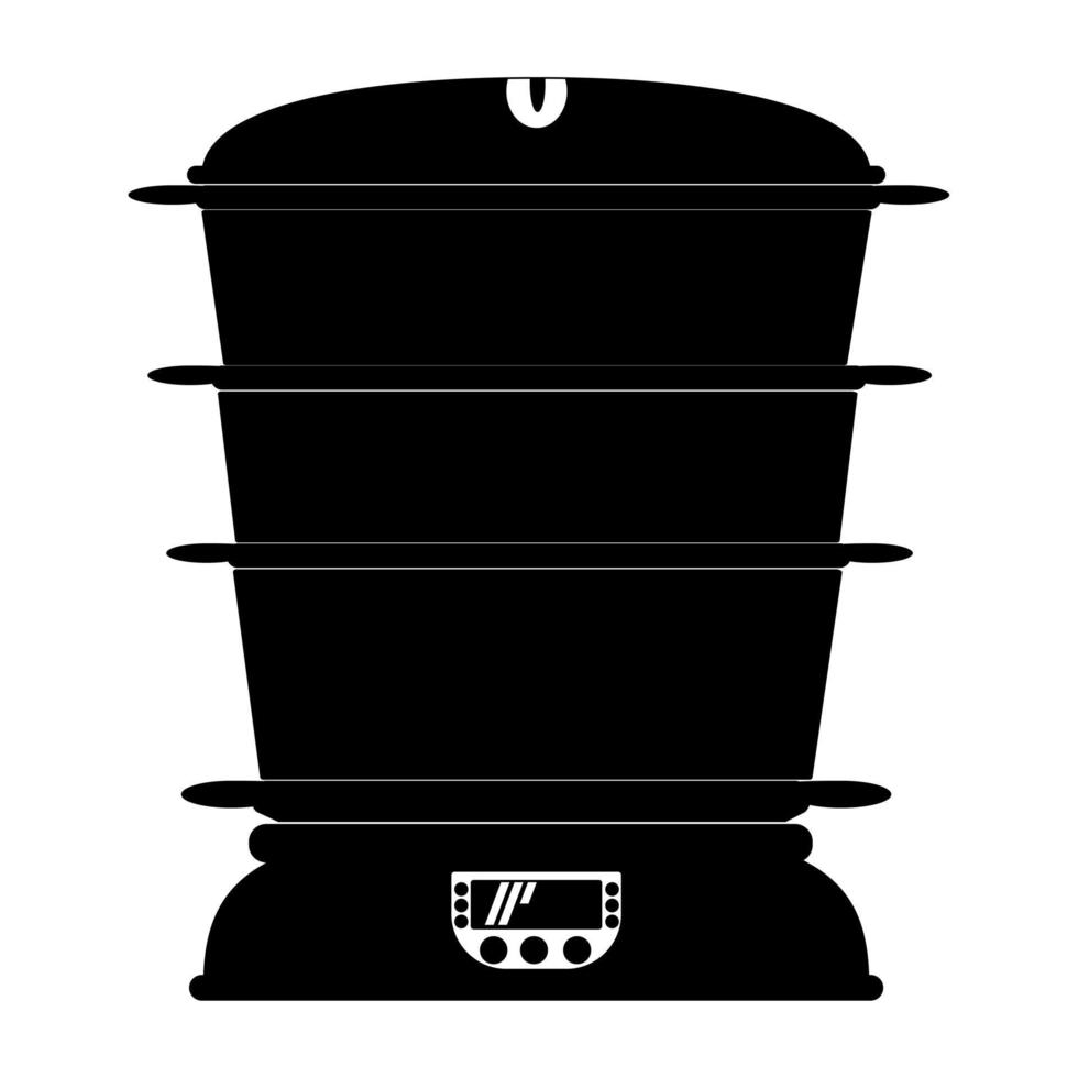 steamer silhouette, kitchen equipment for cooking healthy food vector