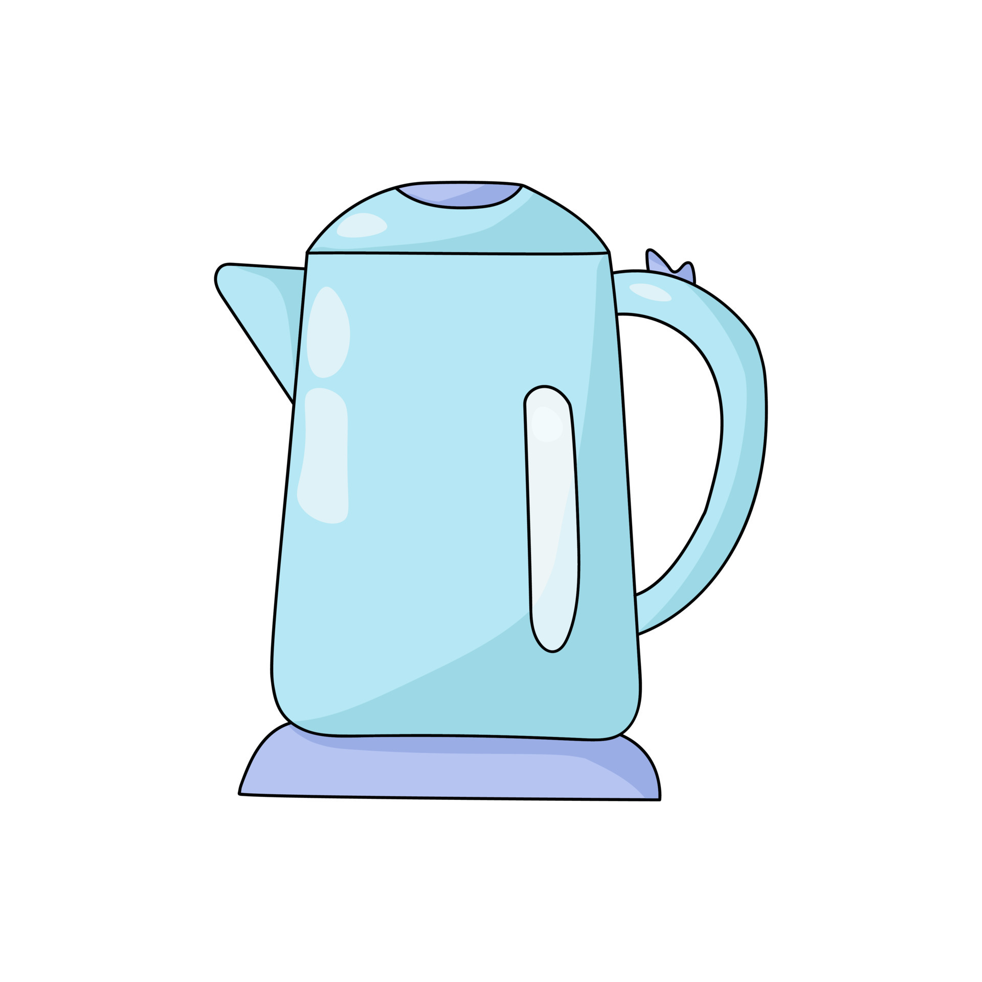 Electric kettle in cartoon style, kitchen appliance in gentle blue color  8731014 Vector Art at Vecteezy
