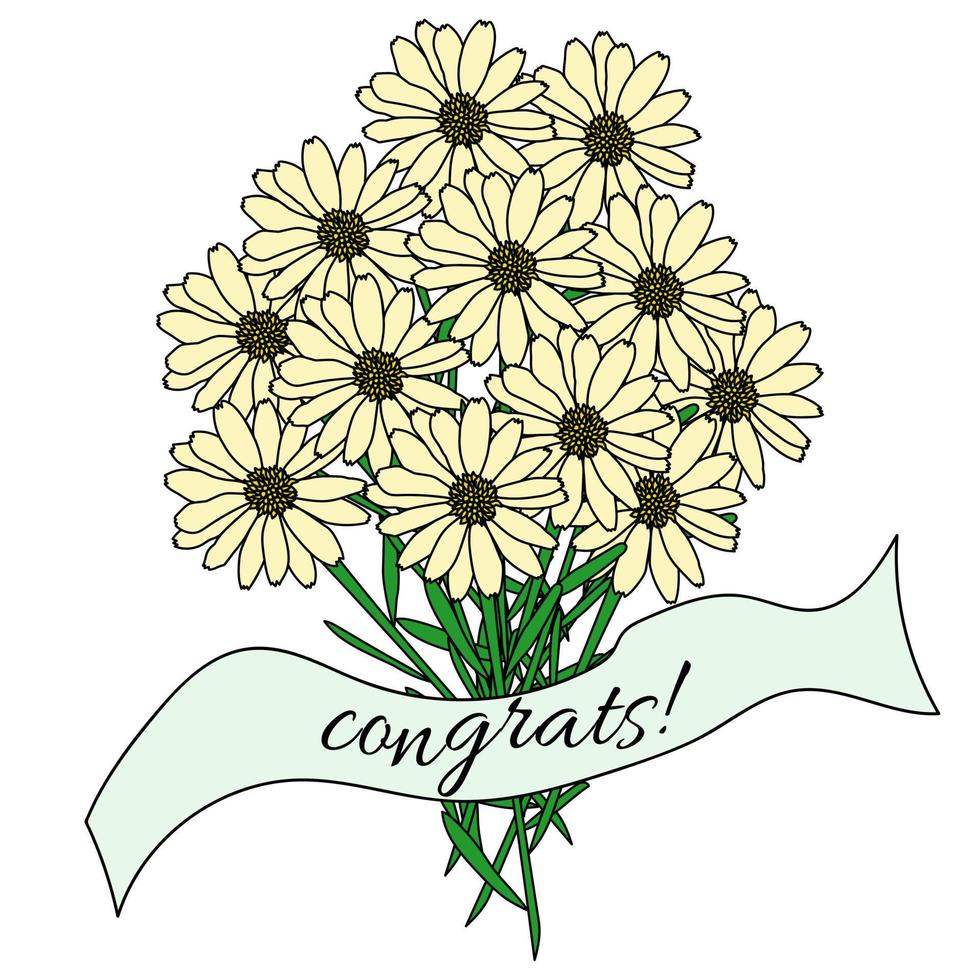 Congrats Bouquet of daisies, greeting card for the holiday or for design vector