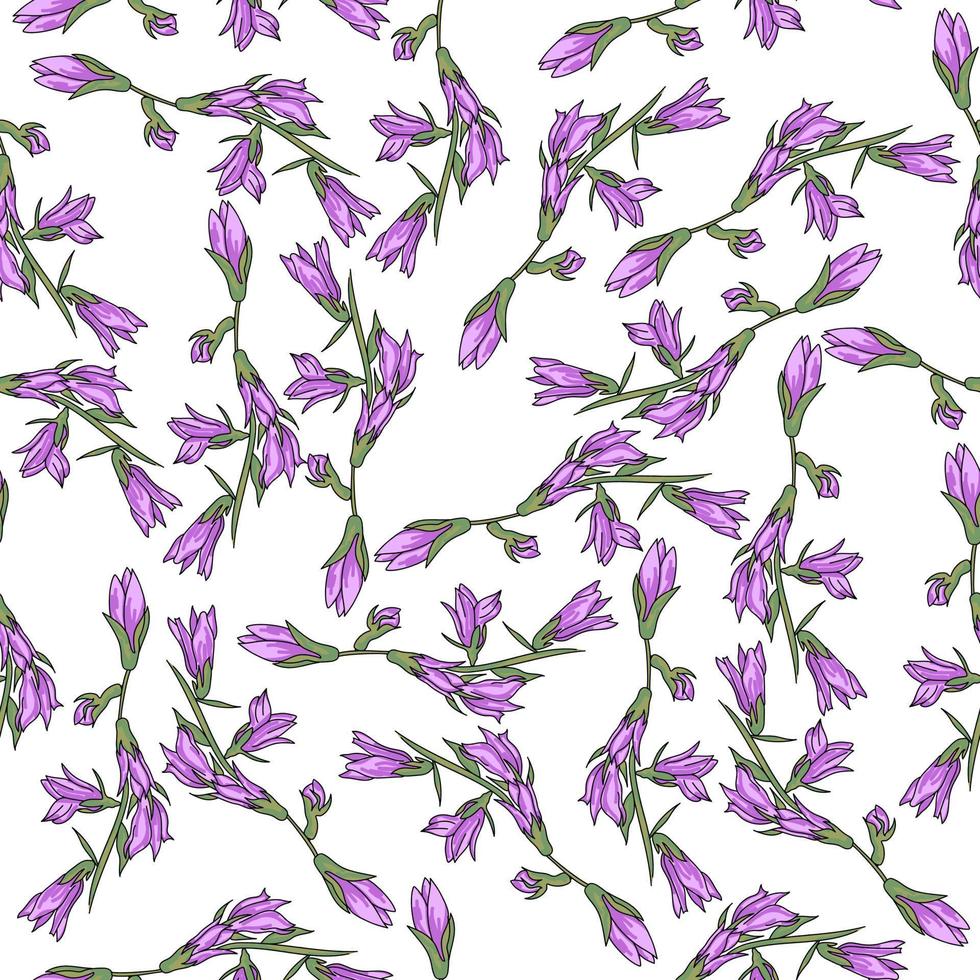 Bluebell flower seamless pattern, vector illustration floral art