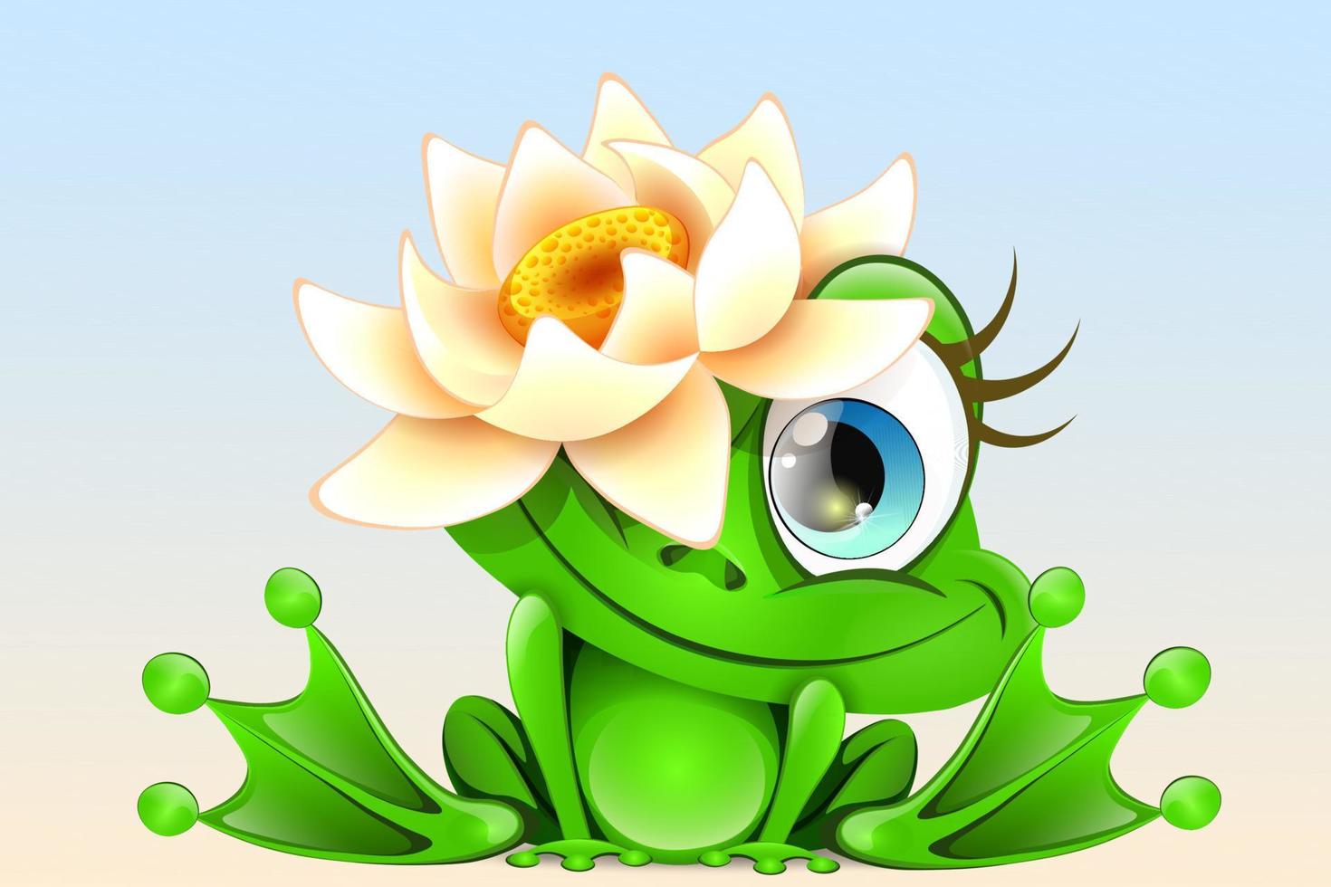 Frog with water lily vector