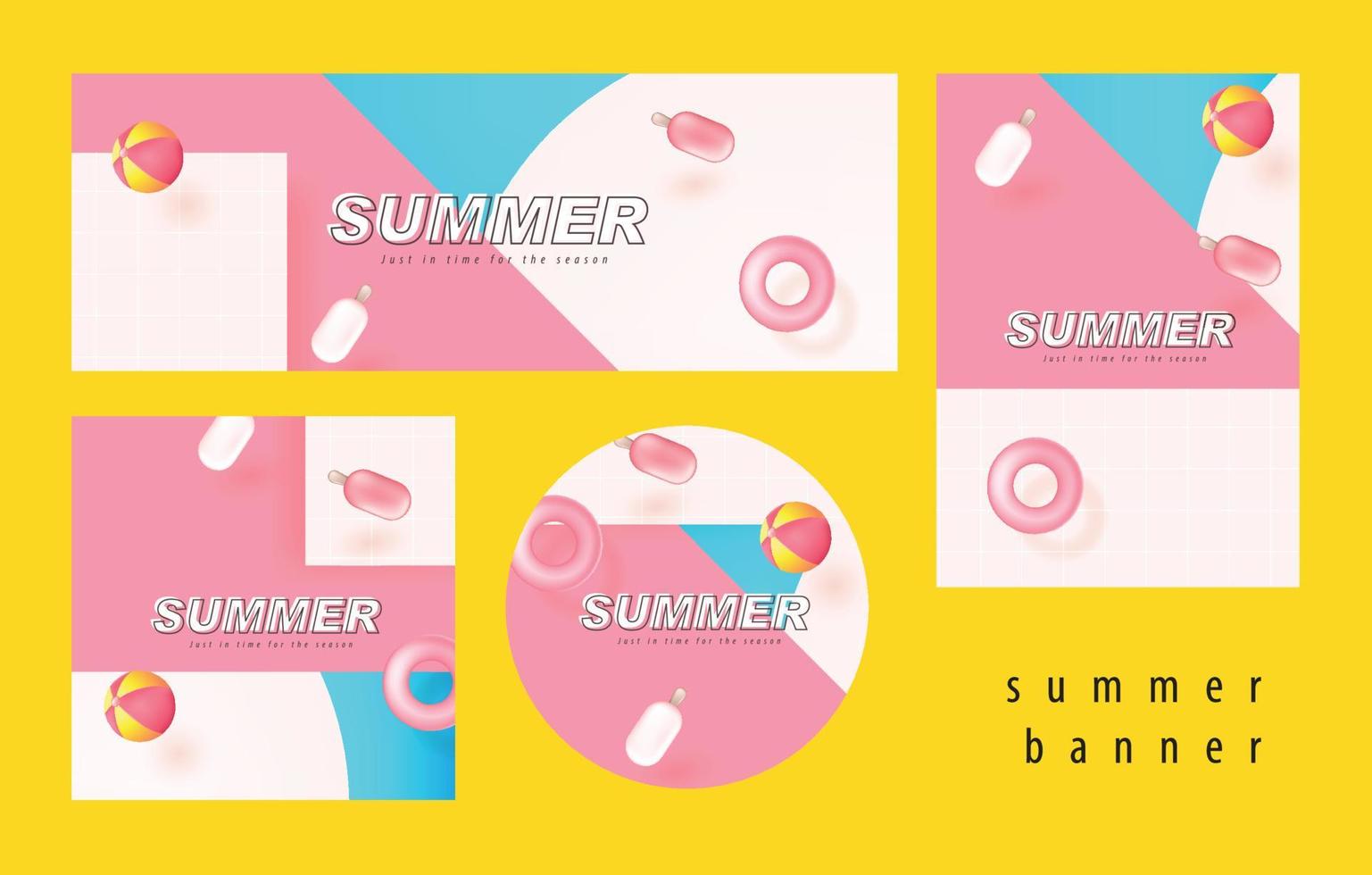 Set Summer poster banner template pool party with abstract background vector