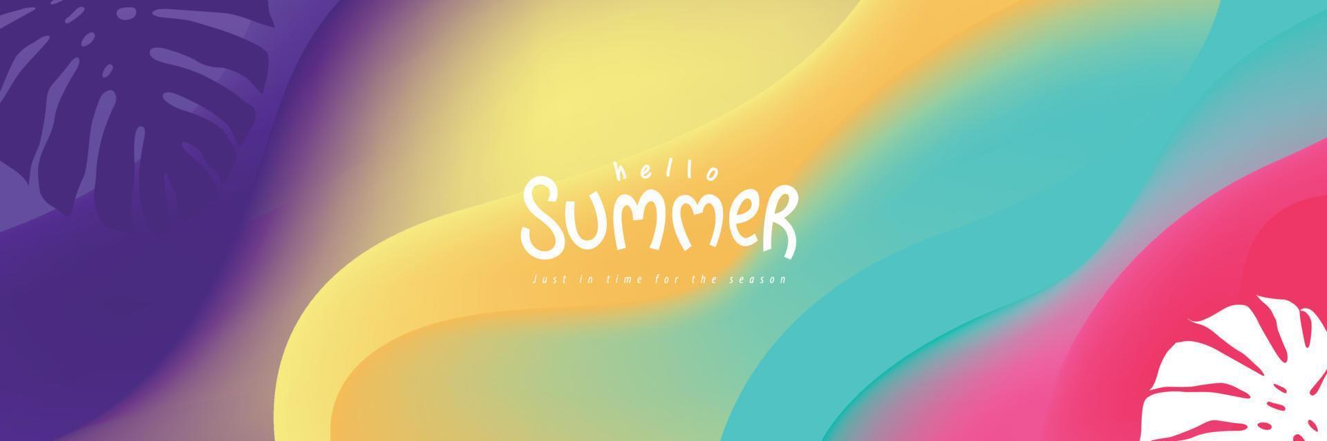 Summer poster banner background with abstract ripple and tropical leaf vector