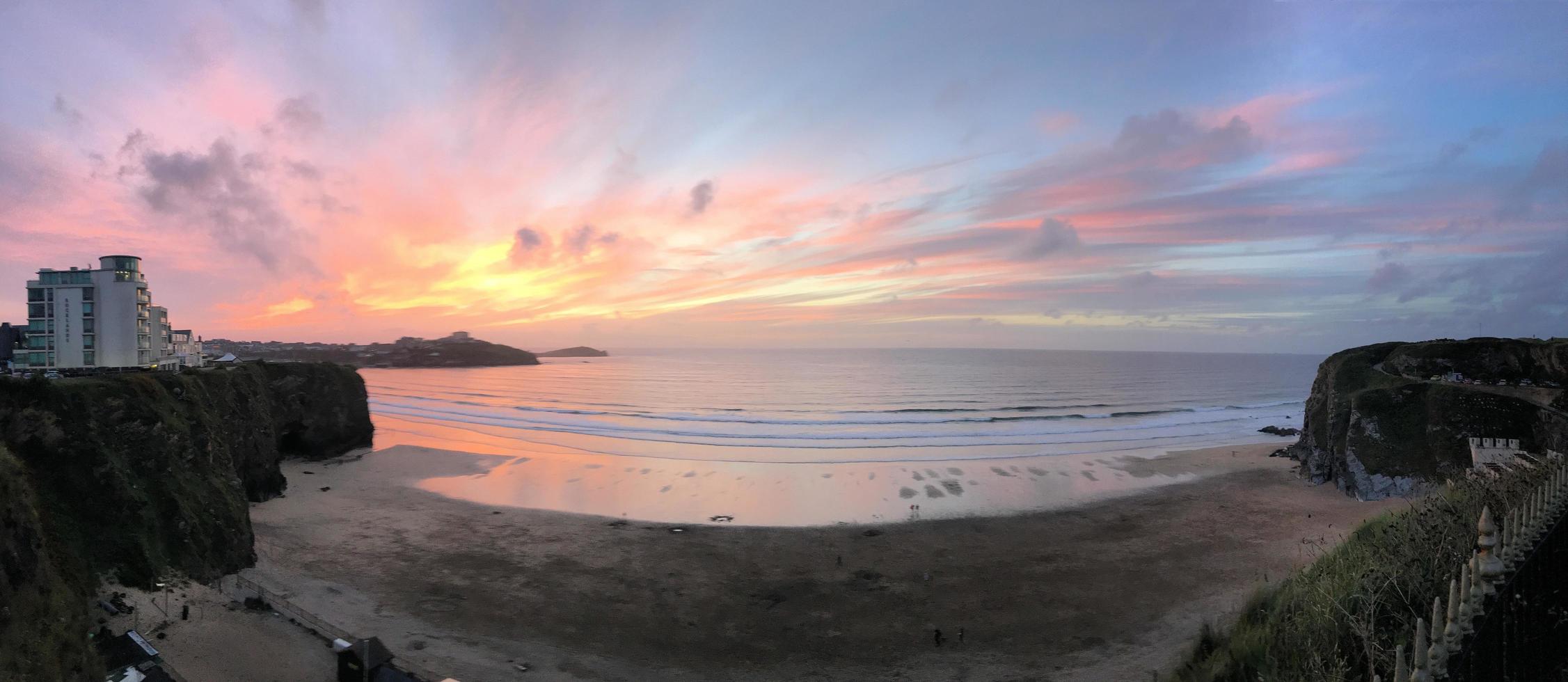 A view of a Sunset over Newquay in Cornwall photo