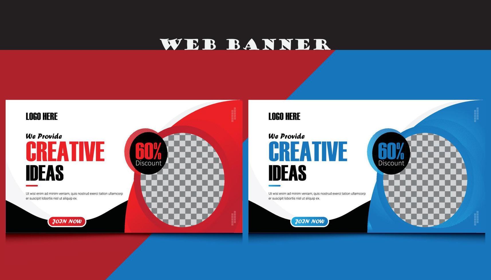 plantillas de banner web de marketing creativo, diseño de redes sociales de negocios corporativos, diseño de banner rojo y azul de estilo moderno, banner de publicidad comercial. plantilla vertical, horizontal y cuadrada. anuncios vectoriales vector