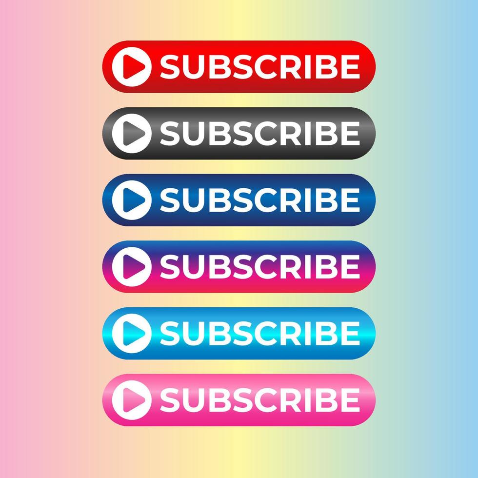 Subscribe Button For TV Channel or Social Media With Play Button, Rounded Shape, Ellipse, Gradient Colour, Glossy, Metallic vector