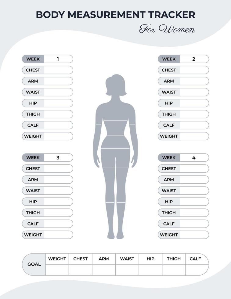 Body measurement tracker for women, weight loss tracker vector