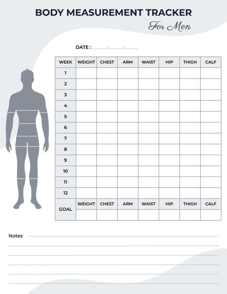 Body measurement tracker for men, weight loss tracker 8731660 Vector Art at Vecteezy for Free Printable Body Measurement Tracker