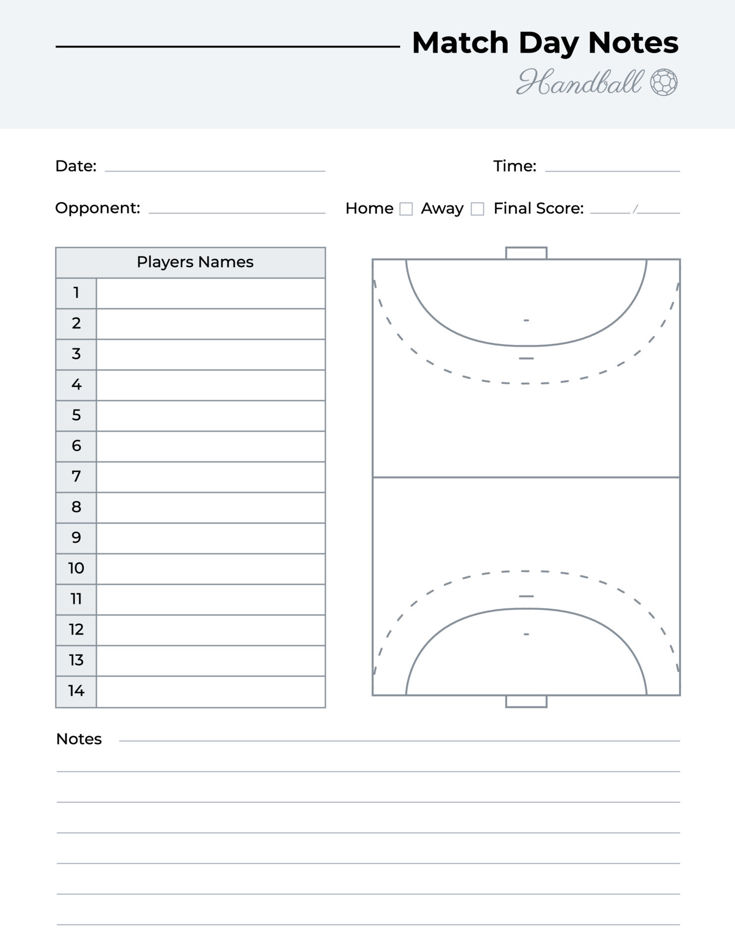 Matchday notes log with handball field diagram 8731669 Vector Art at