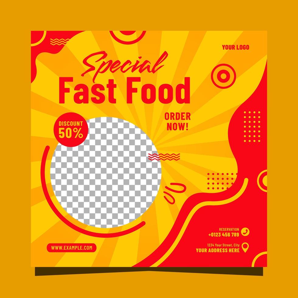 Fast food specialty restaurant social media post template design vector