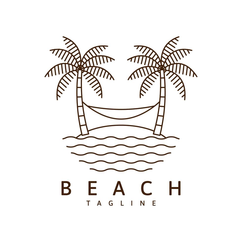 Beach illustration monoline or line art style vector