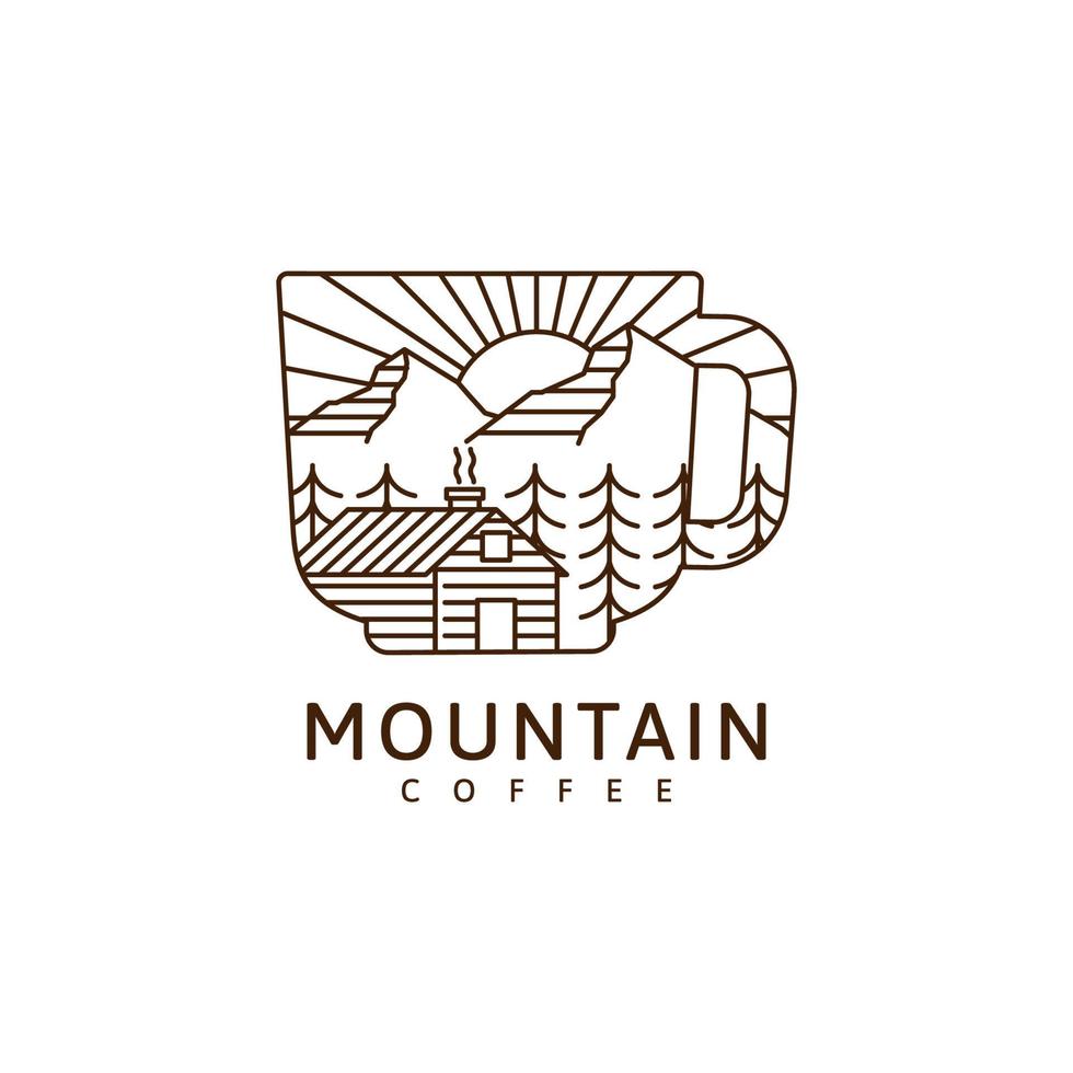 Mountain and mug illustration monoline or line art style vector