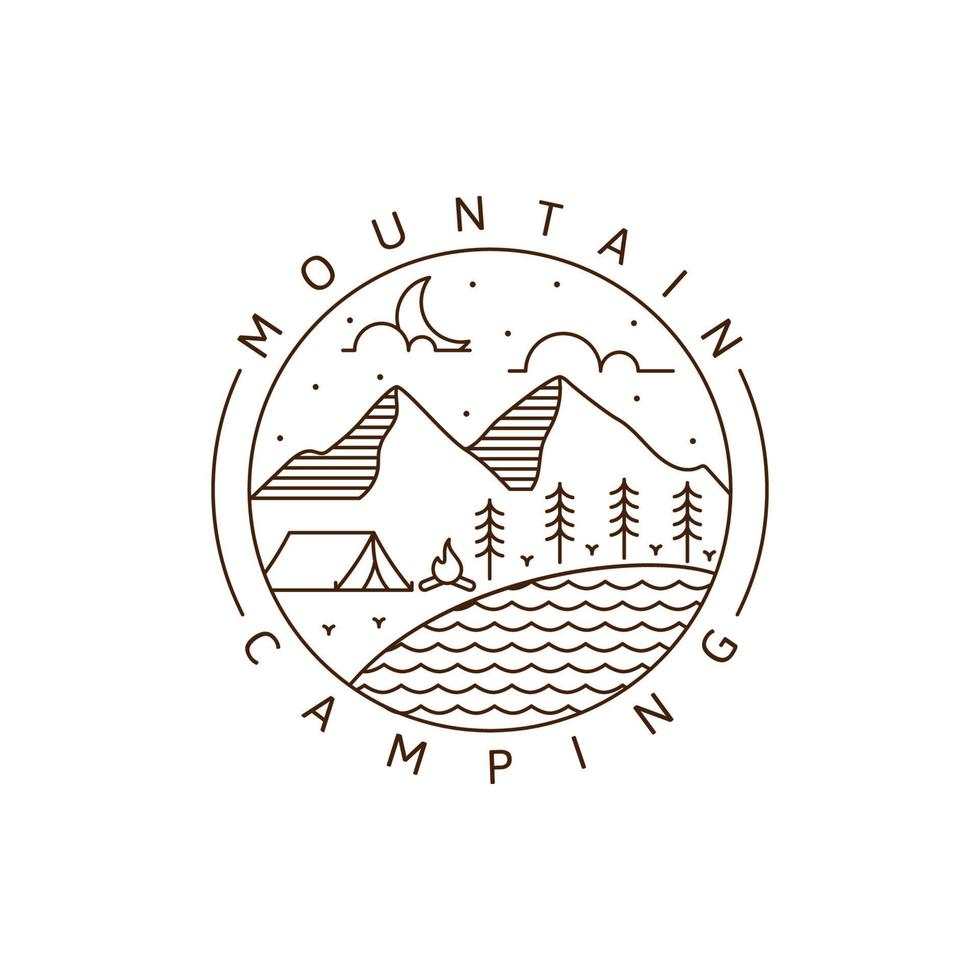 Camping logo or illustration monoline or line art style vector