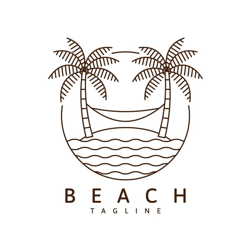 Beach illustration monoline or line art style vector