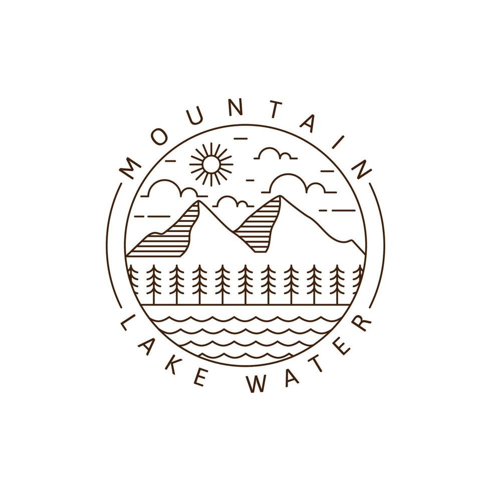 Mountain and lake monoline or line art style vector illustration