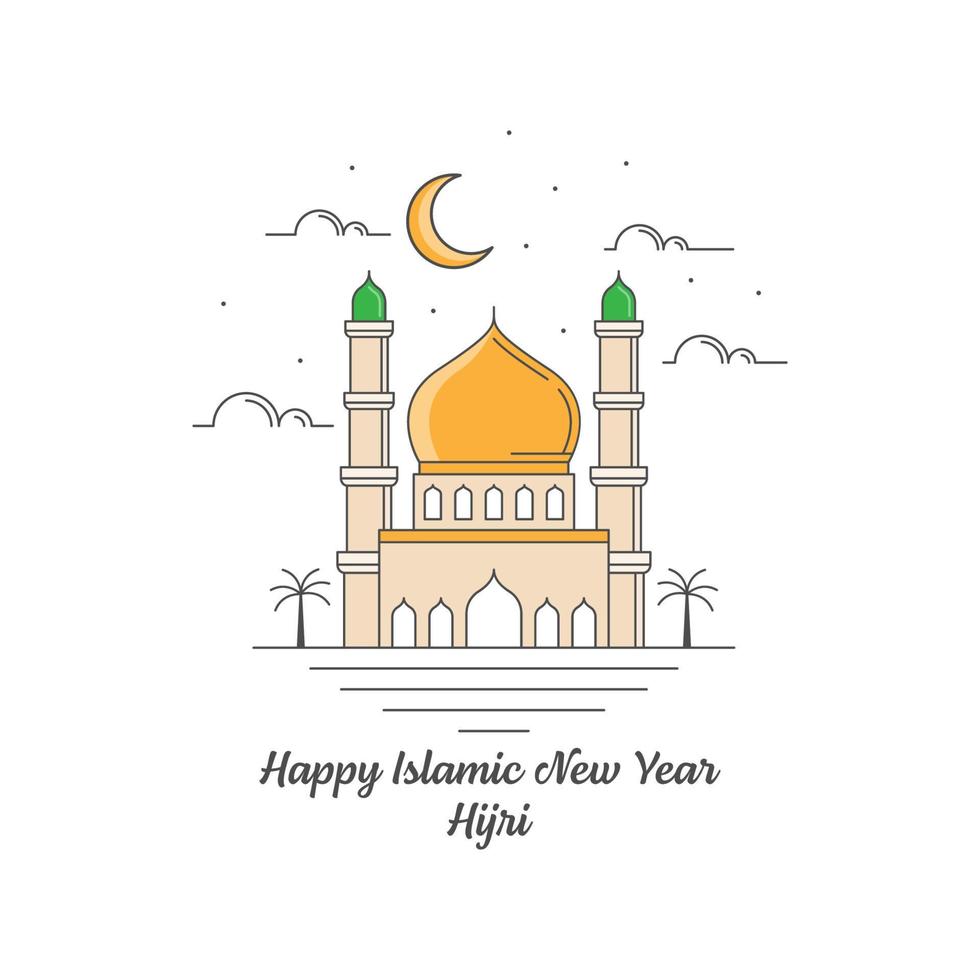 feliz año nuevo islámico hijri monoline o estilo de arte lineal ilustración vectorial vector