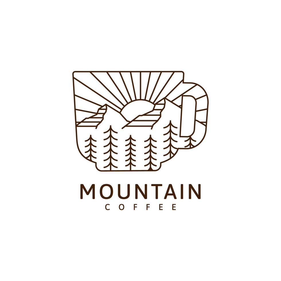 Mountain and mug illustration monoline or line art style vector