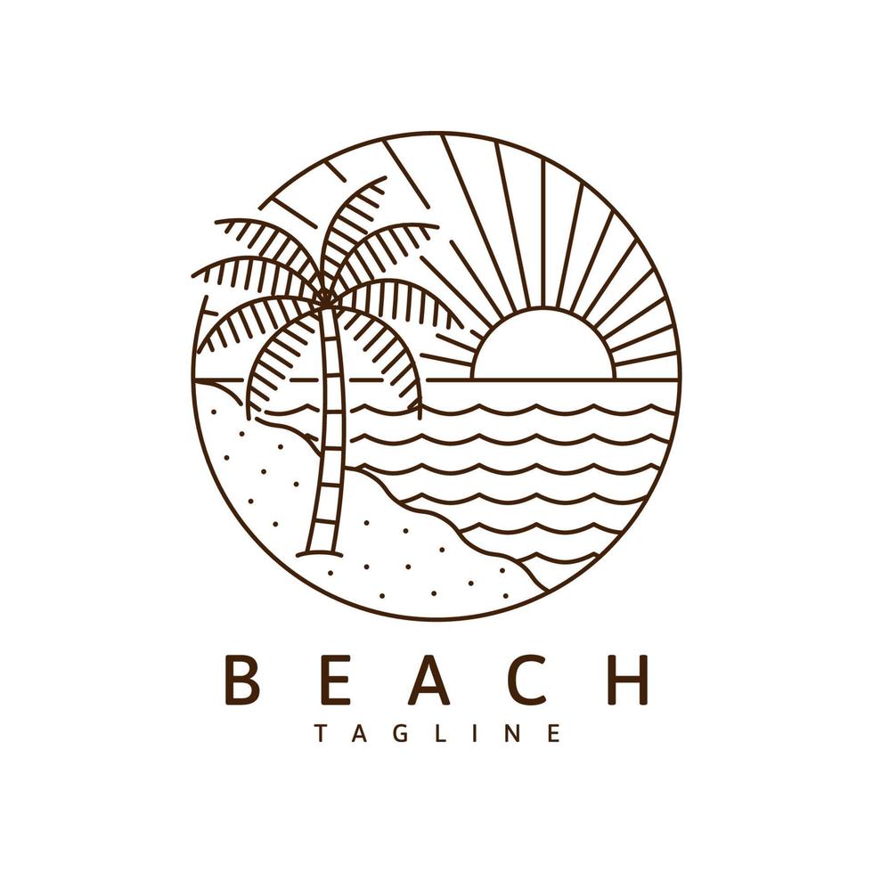 Beach illustration monoline or line art style vector