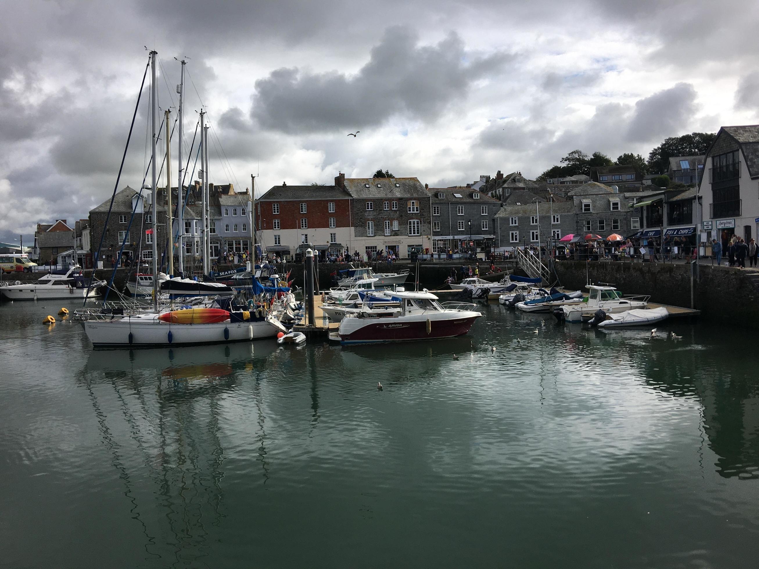Padstow in Cornwall in August 2020. A view of Padstow Harbour showing