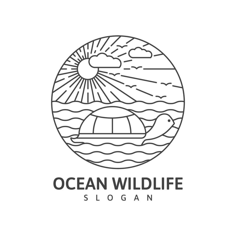 Ocean wildlife turtle monoline outdoor nature vector