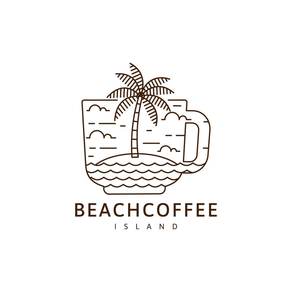 Island and mug illustration monoline or line art style vector