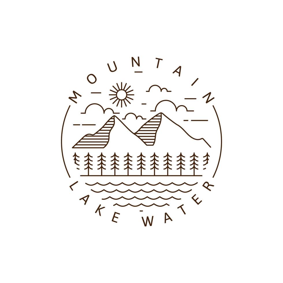 Mountain and lake monoline or line art style vector illustration