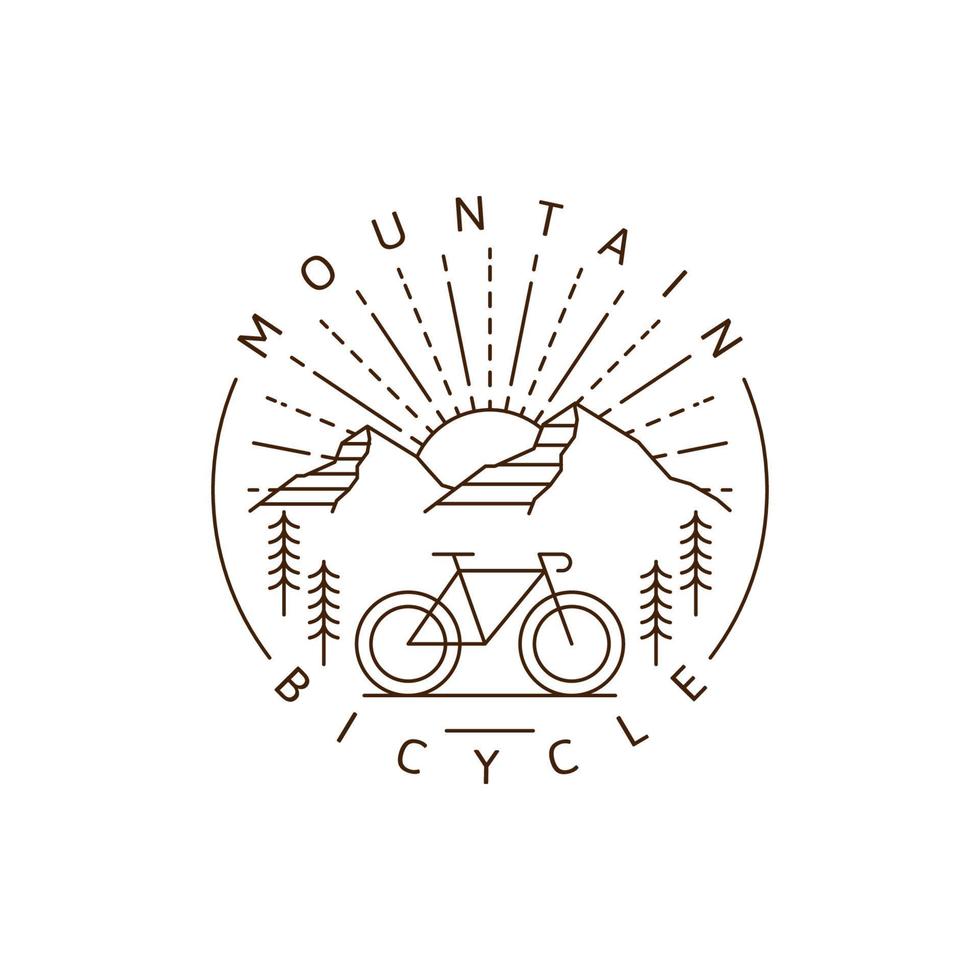 Mountain and bicycle monoline or line art style vector illustration