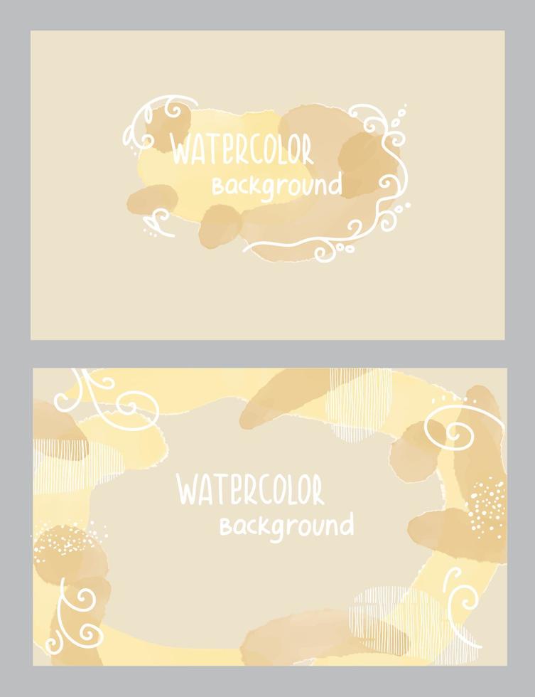 Yellow and beige watercolor splash background card template collection. Vector card