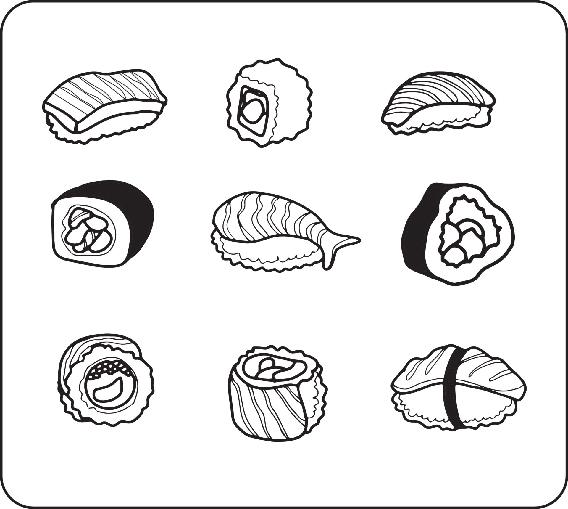 Line sushi and rolls icon set. Doodle vector illustration. 8732280 ...