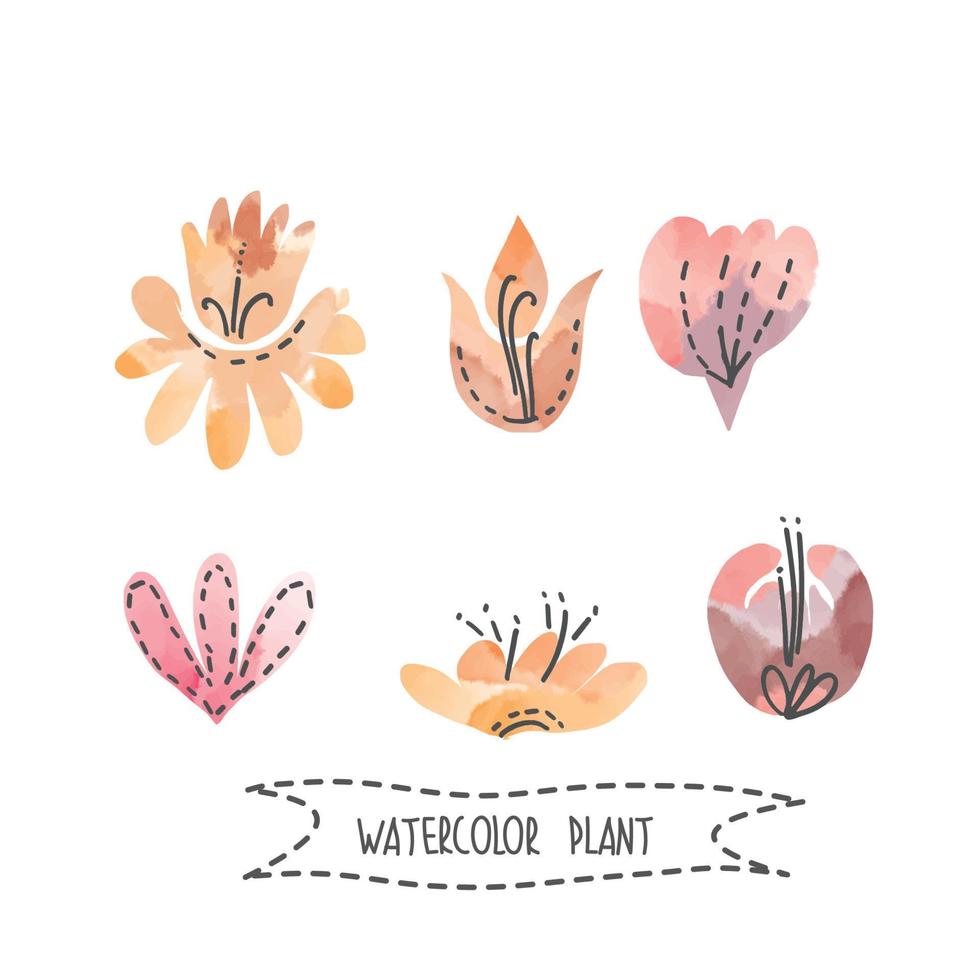 Set of handpainted watercolor vector flowers and buds.Design element for summer wedding, spring congratulation card. Perfect floral elements for save the date card. Unique artwork for your design.